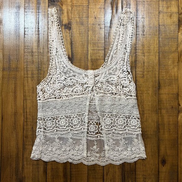 KIMCHI BLUE UO Lace Crochet Tank Top with Button-Back Detail - XS/S - Picture 2 of 8